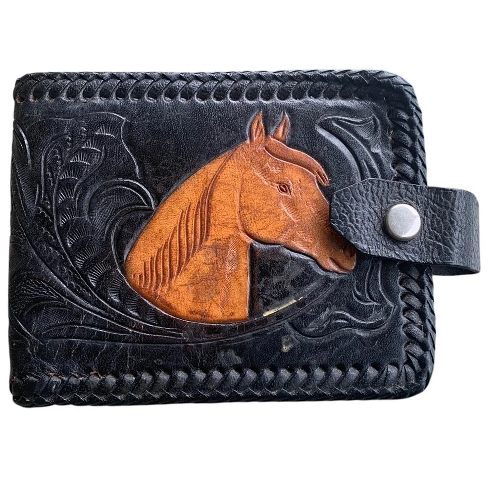 Vintage Tooled Leather Horse Wallet Bifold